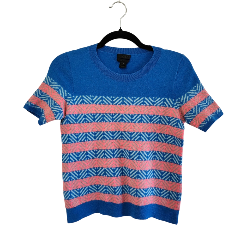 J Crew Italian Cashmere Short Sleeve Baby Tee Sweater Striped Size Medium